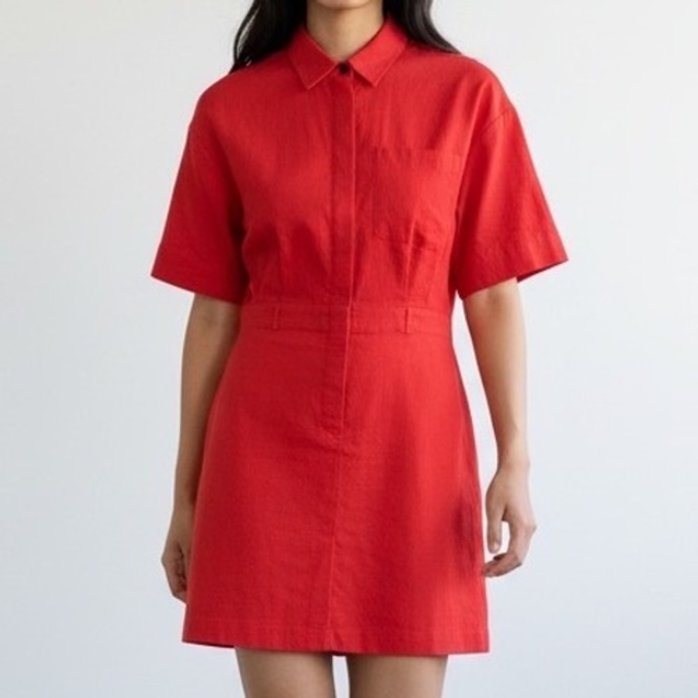 Theory Eco Crunch‎ Wash Casual Shirt Dress Linen Blend Poppy size 4